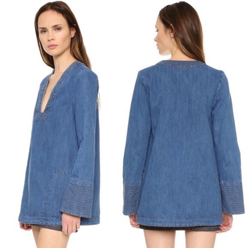 🚨SOLD🚨Free People Dreaming of Denim Bell Sleeve Tunic Top in Hendrix Blue - Picture 2 of 12